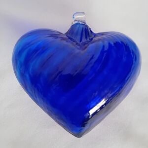 Kitras Art Glass Handcrafted Blue "Heart Of Glass" Ornament - Made In Fergus